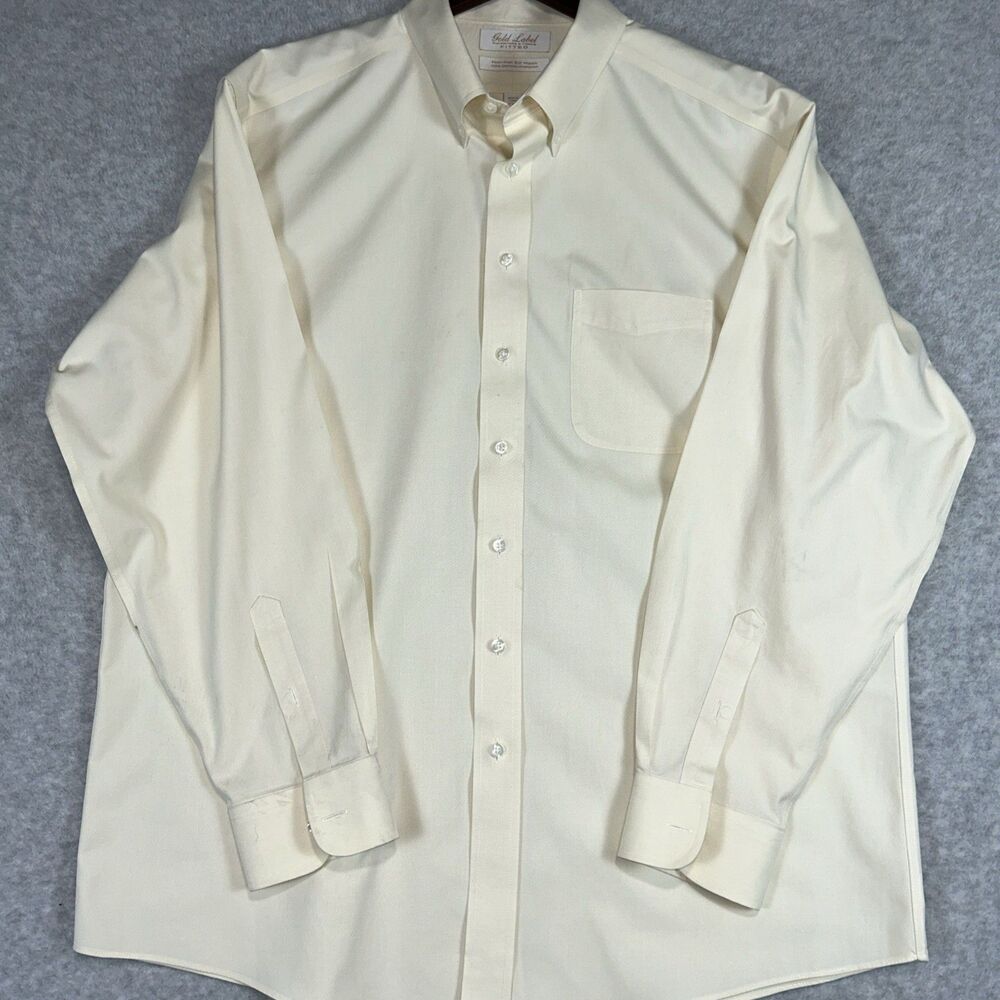Gold Label Roundtree & Yorke Fitted Dress Shirt Mens 17.5/35 XLT Cream No-Iron